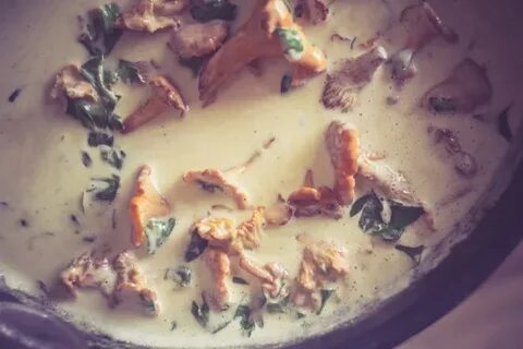 Лисички с курицей в соусе