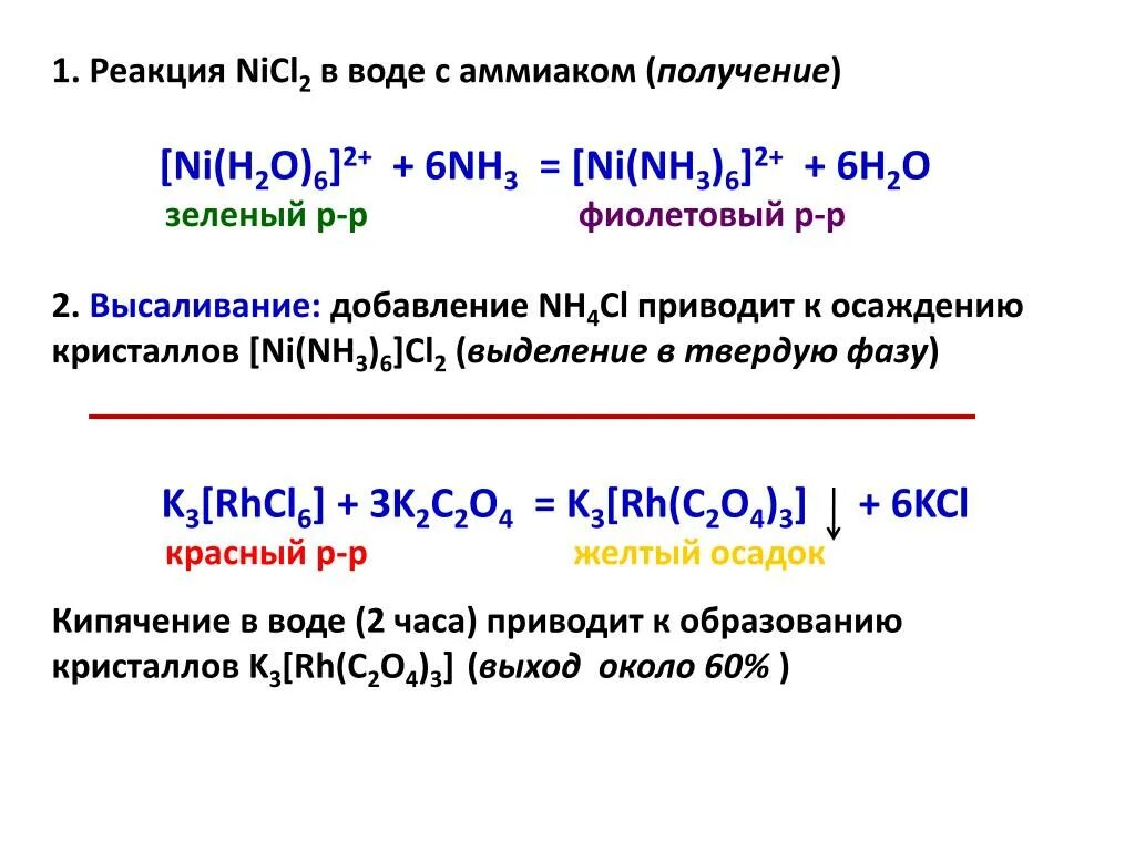 [Ni(nh3)6](Oh)2. Получение аммиачных комплексов. Ni(h2o)6. [Ni(nh3)6]2+. N i реакция