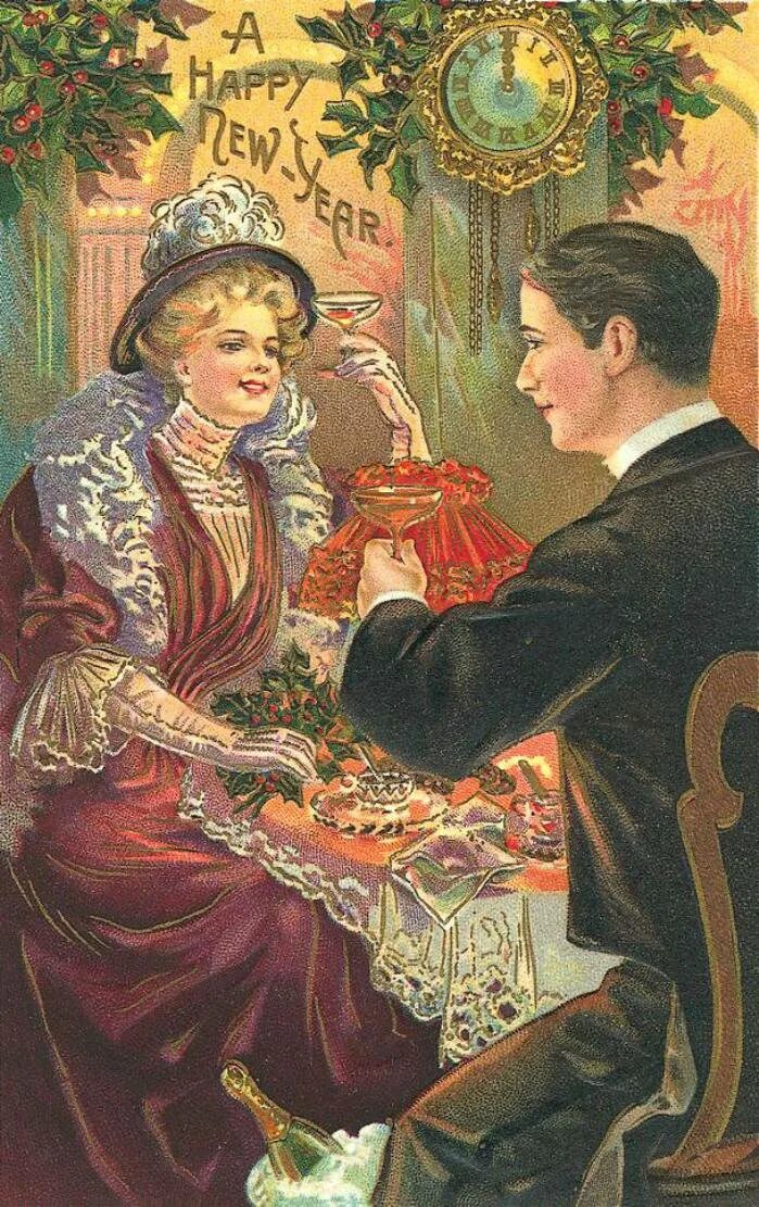 Старинные новогодние открытки. Винтажная новогодняя открытка 19 века. Новый год в старинном стиле. Винтажные новогодние открытки. С новым годом ретро.