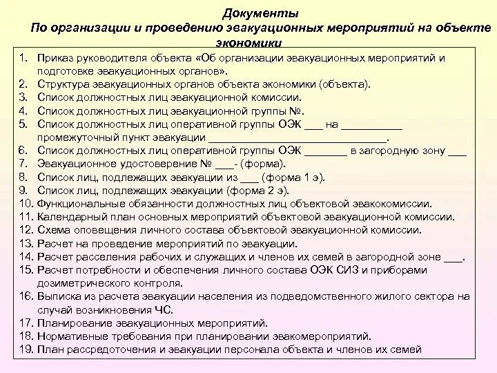 Приказ м3 рф. Перечень должностных лиц. Планирование и организация эвакуационных мероприятий на объекте. Приказ о создании эвакуационной комиссии. Документы по гражданской обороне.