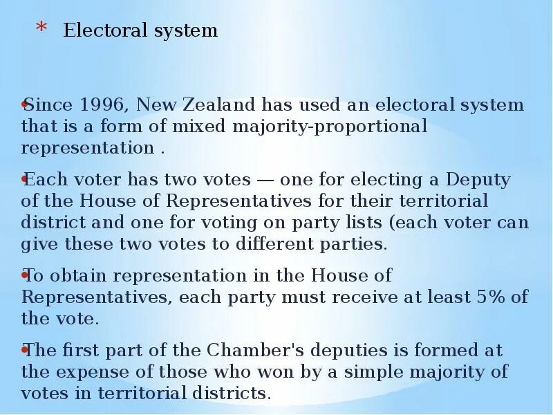 Proportional electoral System. New Zealand political System. Electoral System in New Zealand. Mixed electoral System.