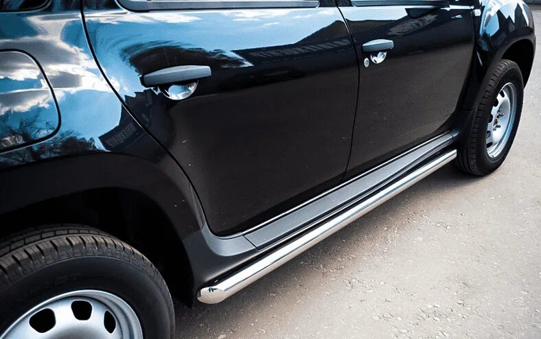 Защита порогов с алюм. площадкой 51мм "Эстонец" (ППК - Шагрень) RENAULT Duster 2