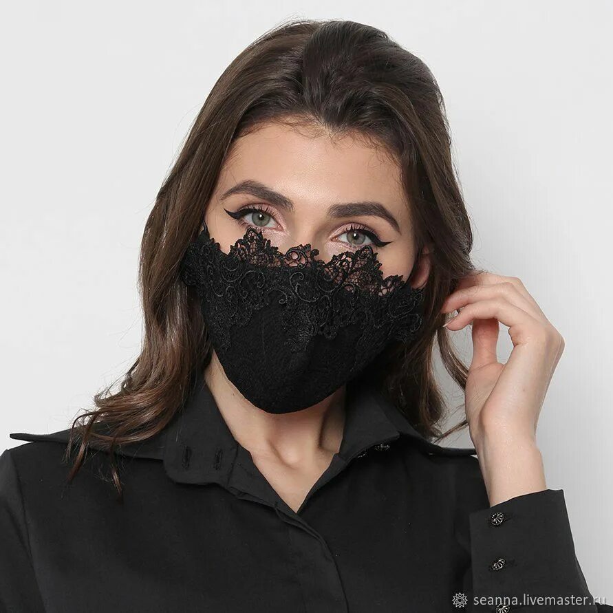 Стильная маска. Модные маски для лица. Кружевная маска на рот. Черная маска.