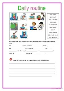 Simple present tense daily routines exercises worksheet