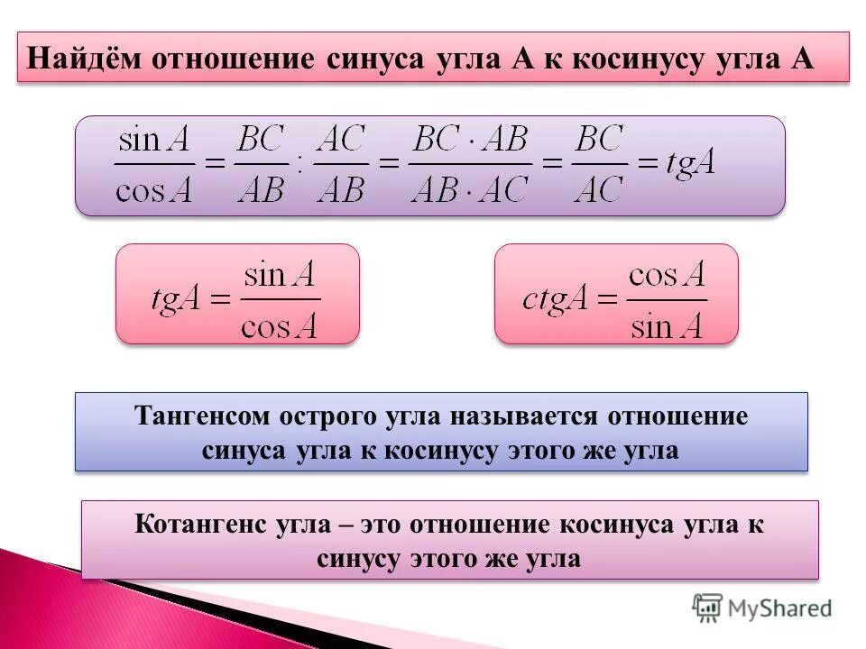 Отношение синуса к косинусу. Соотношение синуса и косинуса. Тангенс это отношение синуса к косинусу. Син это отношение.