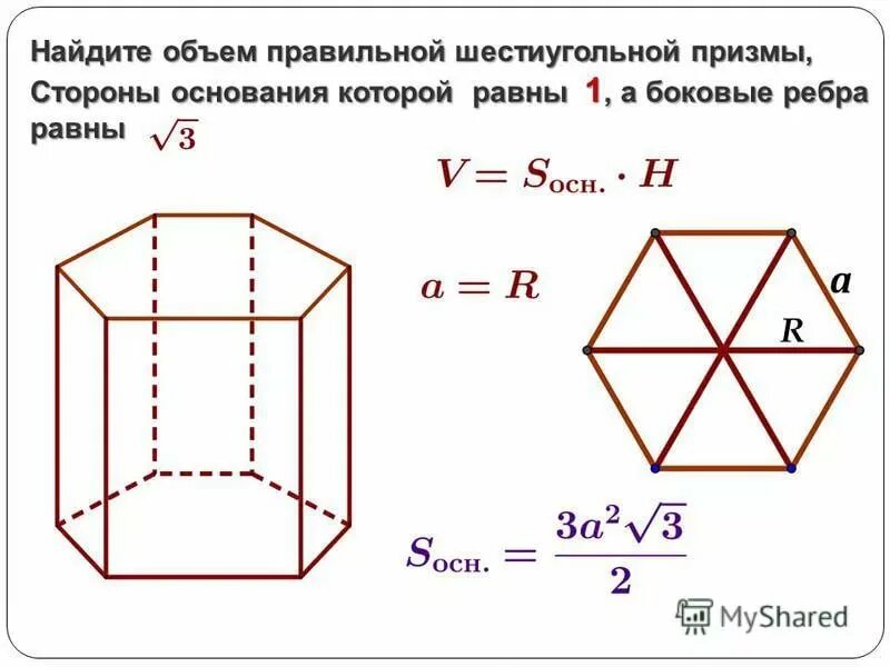 Площадь основания шестиугольной призмы