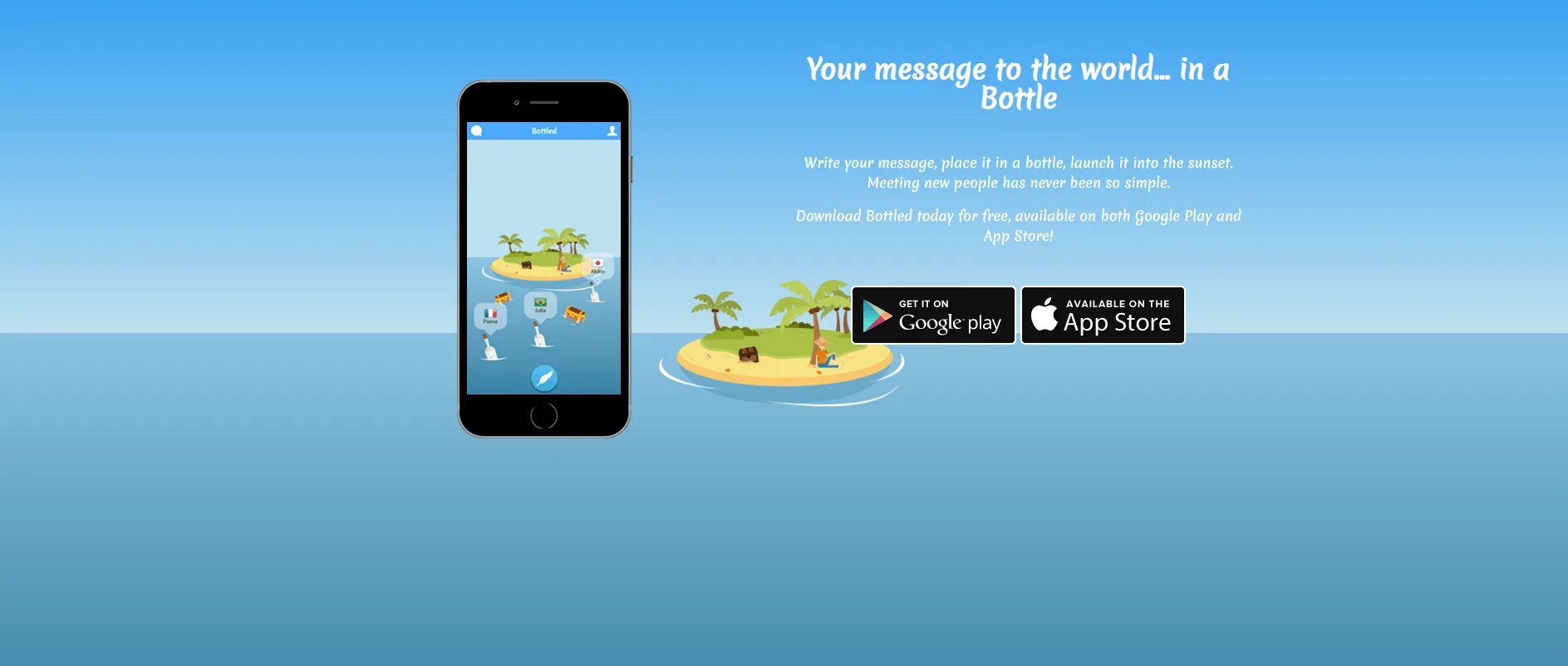 Your message. Bottle app. Send your message. Sen your message.