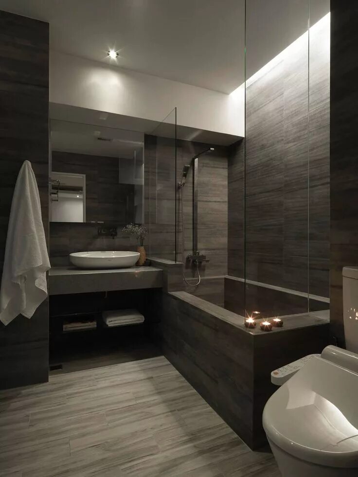Современная ванная. Дизайнерская ванная комната. Ванная комната в темных тонах. Современная стильная ванная. Ванная комната темного цвета
