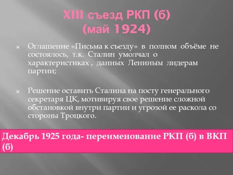 XIII съезд РКП(Б). 13 Съезд РКП Б 1924 год. На XII съезде РКП (Б) В 1923 Г.. Оглашение письма к съезду.