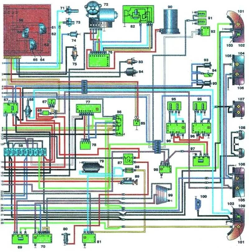 Цветные электросхемы. Волга 3110 схема электрооборудования инжектор. Электрическая схема ГАЗ 3102. Схема электрооборудования ГАЗ 3102 С двигателем 402. Схема электрооборудования ГАЗ 31029 С двигателем 402.