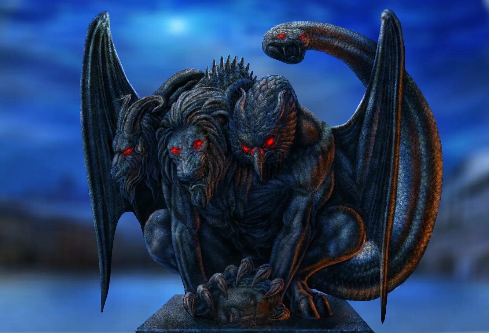 Химера монстр. Химери. Трехглавая химера. Трёхголовая химера. Шелхабирон демон лев-змея.