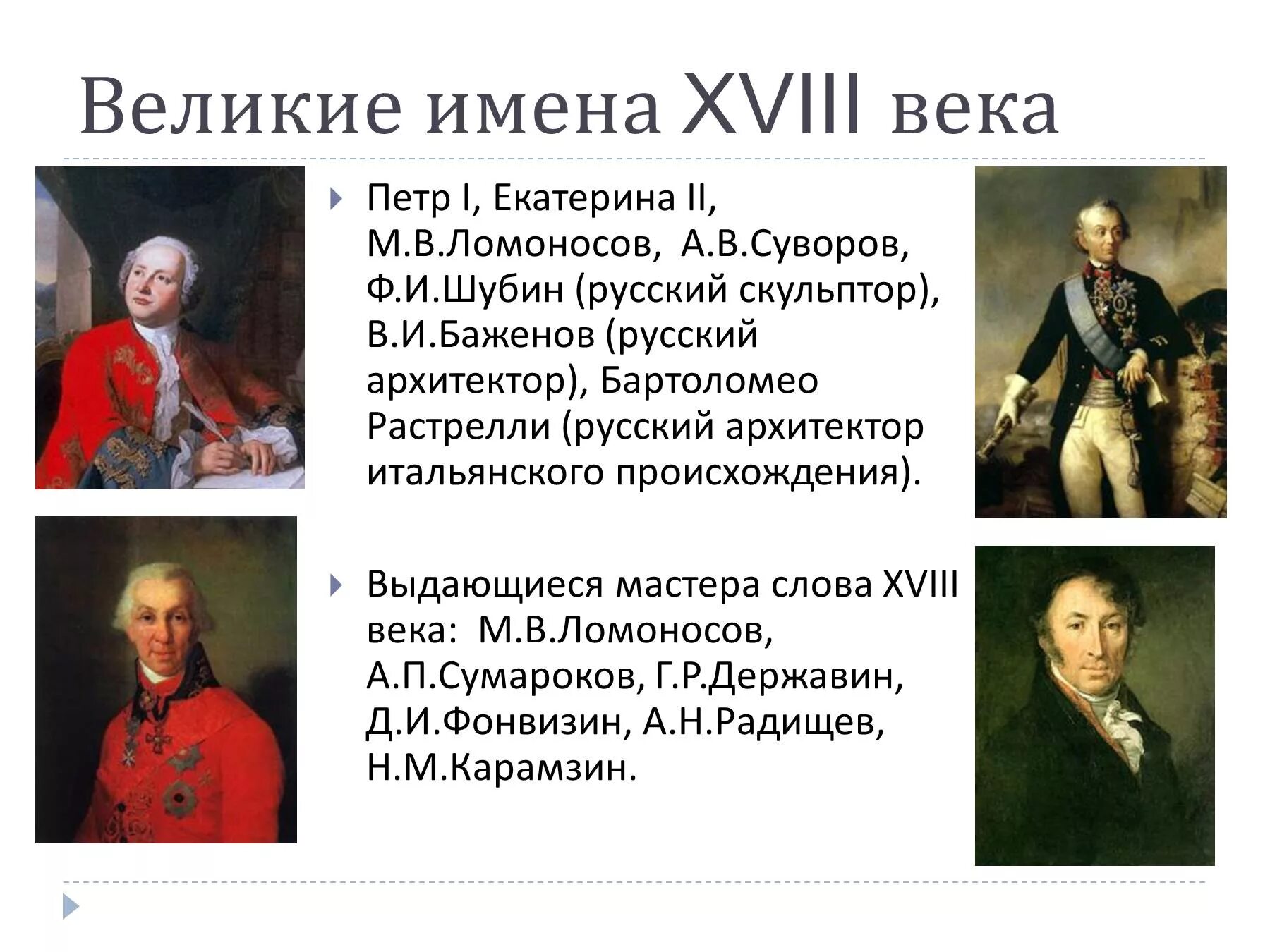 Имена россии 18 века