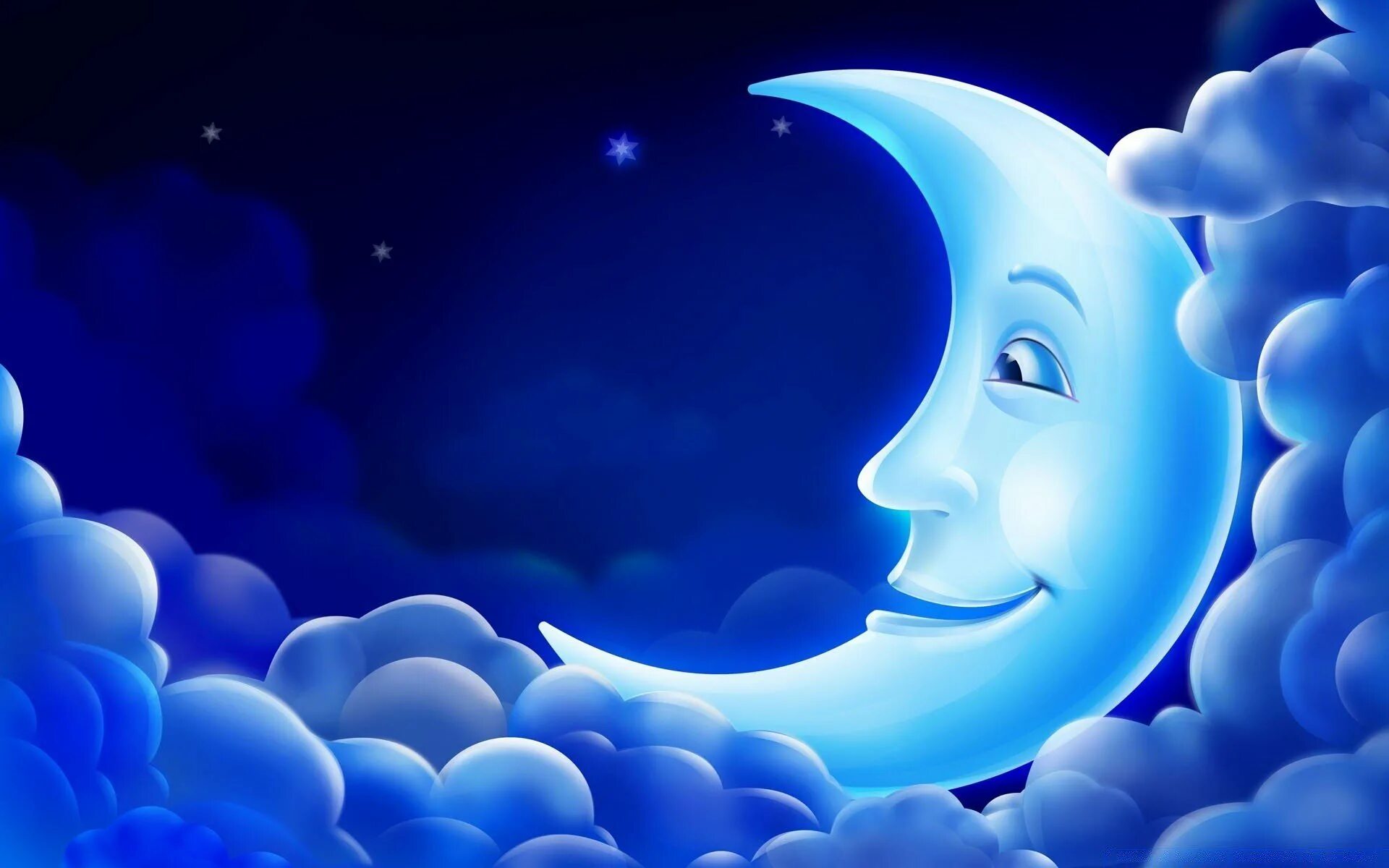 Сказочный месяц. Сказочное небо. Сказочная Луна. Луна улыбается.