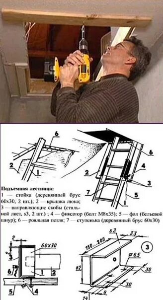 Схема чертеж люка на чердак Kendi tavan merdivenlerinizi nasıl oluşturabilirsiniz eller Mimarlık, inşaat ve