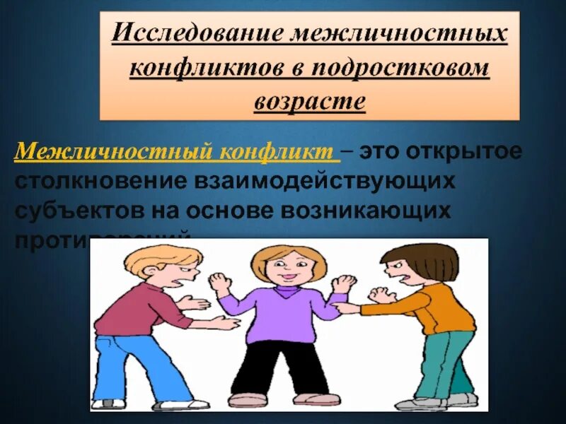 Конфликты в подростковом возрасте. Межличностный конфликт. Личностно ролевой конфликт. Актуальность межличностных конфликтов.