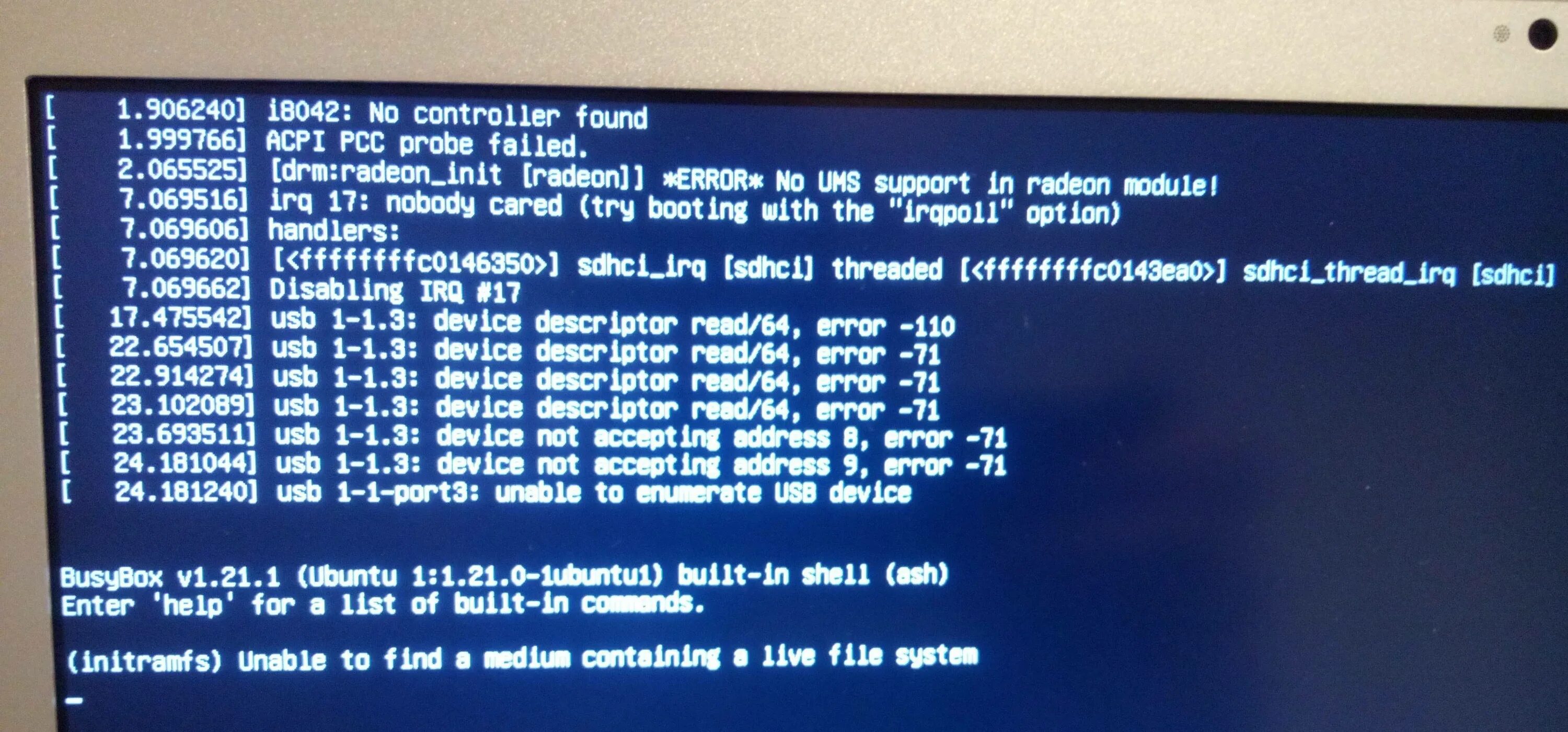 Probing failed. Start Boot devices USB. Start booting from USB device. USB-устройство вернуло недопустимый дескриптор USB-устройства. Foxconn old Boot from USB.