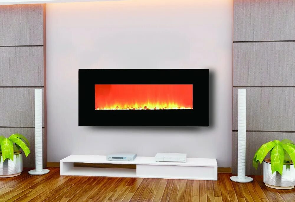 Телевизор с эффектом камина. REALFLAME Onyx 50. Настенный камин. Камин настенный электрический. Камин подвесной электрический.