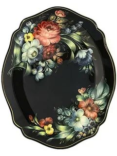 Поднос черный с цветами