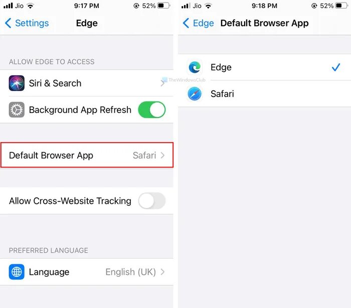 Edge settings default browser