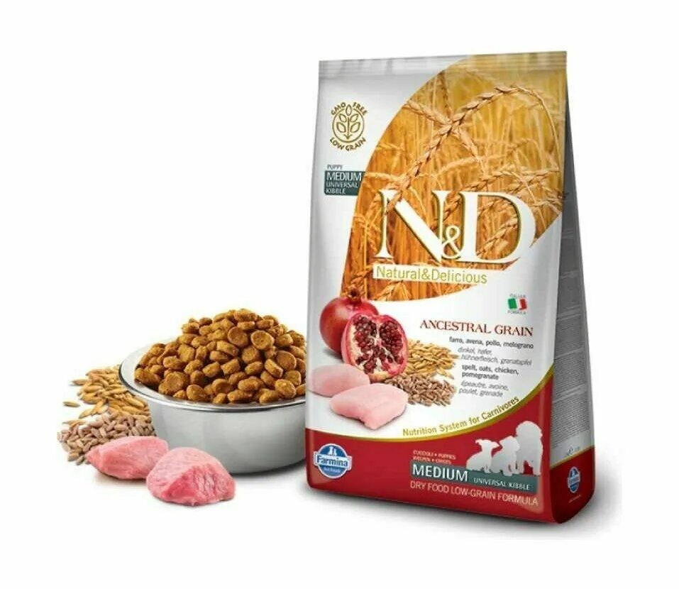Farmina n d mini. Farmina n&amp;d ancestral grain д/щ mini курица, спельта, овес, гранат 0,8 кг. корм для собак farmina nd мелких пород. фармина низкозерновая для щенков. фармина для щенков мелких пород ягненок.
