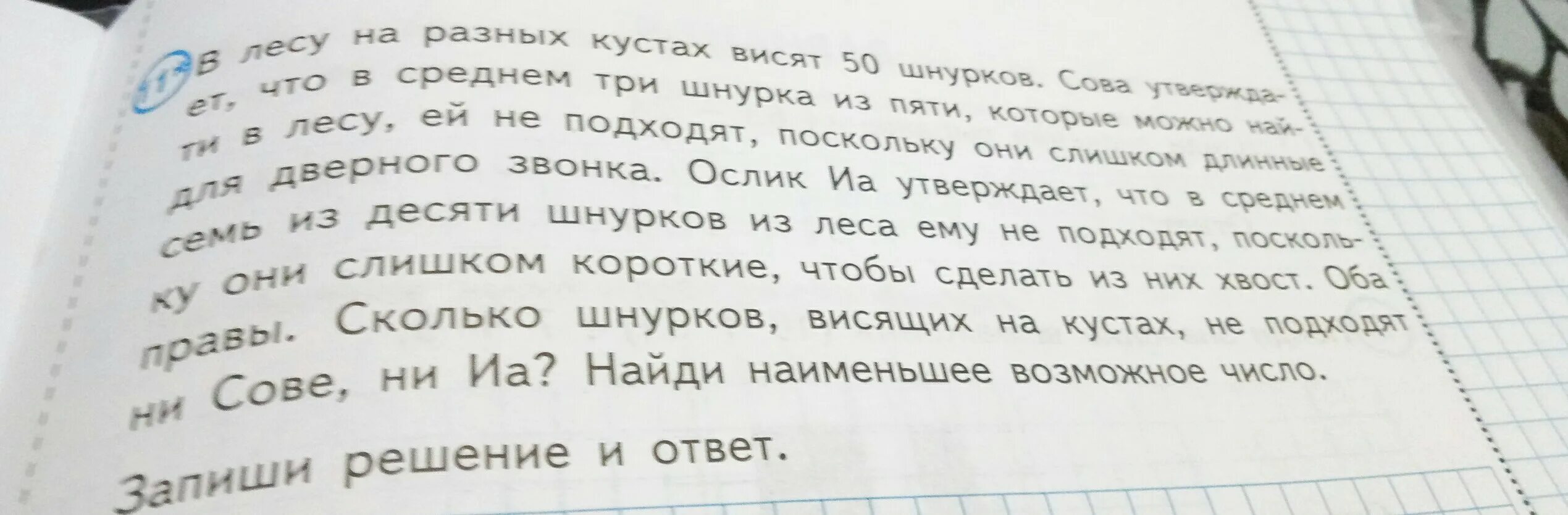 В лесу на разных кустах висят 100 шнурков. В лесу на разных кустах висят 100 шнурков Сова утверждает что. В лесу на разных кустах висят 200 шнурков решение. Задача про ослика и сову со шнурками. Решить задачу в лесу на разных кустах