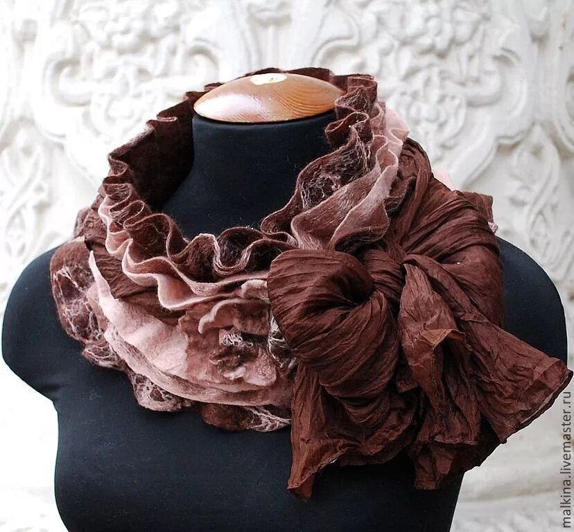 Шарф жабо. Оригинальные шарфы. Красивые шарфы из ткани. Необычный шарф из ткани.