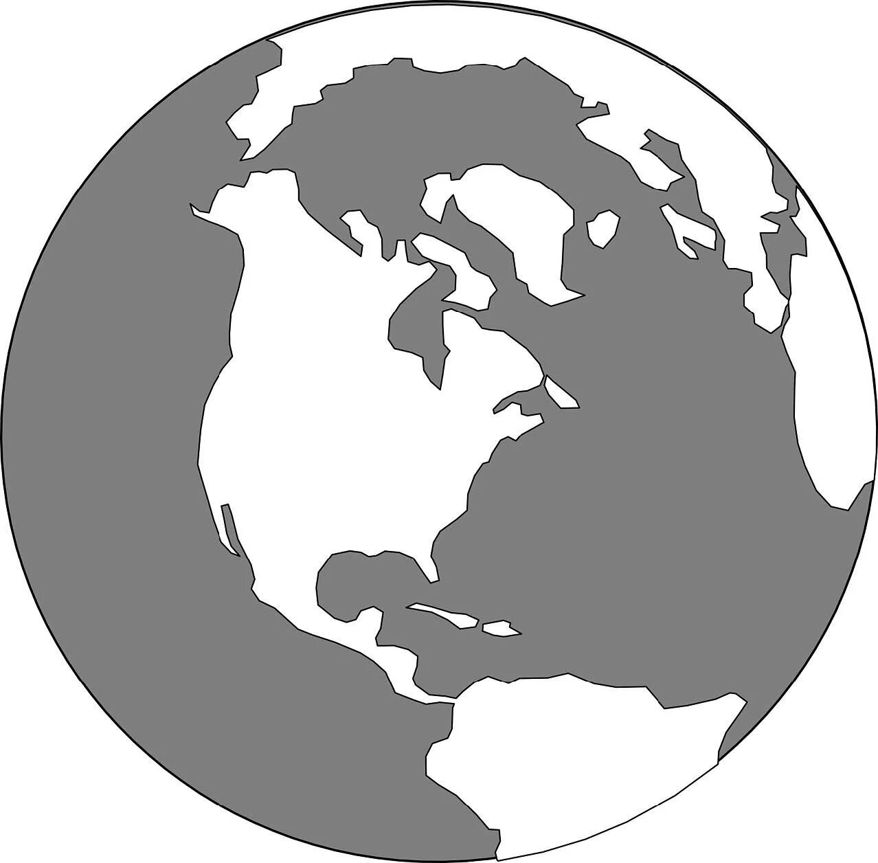 Карта земли черно белая. Силуэты континентов. Векторное изображение глобуса. Земной шар. Земля без фона.