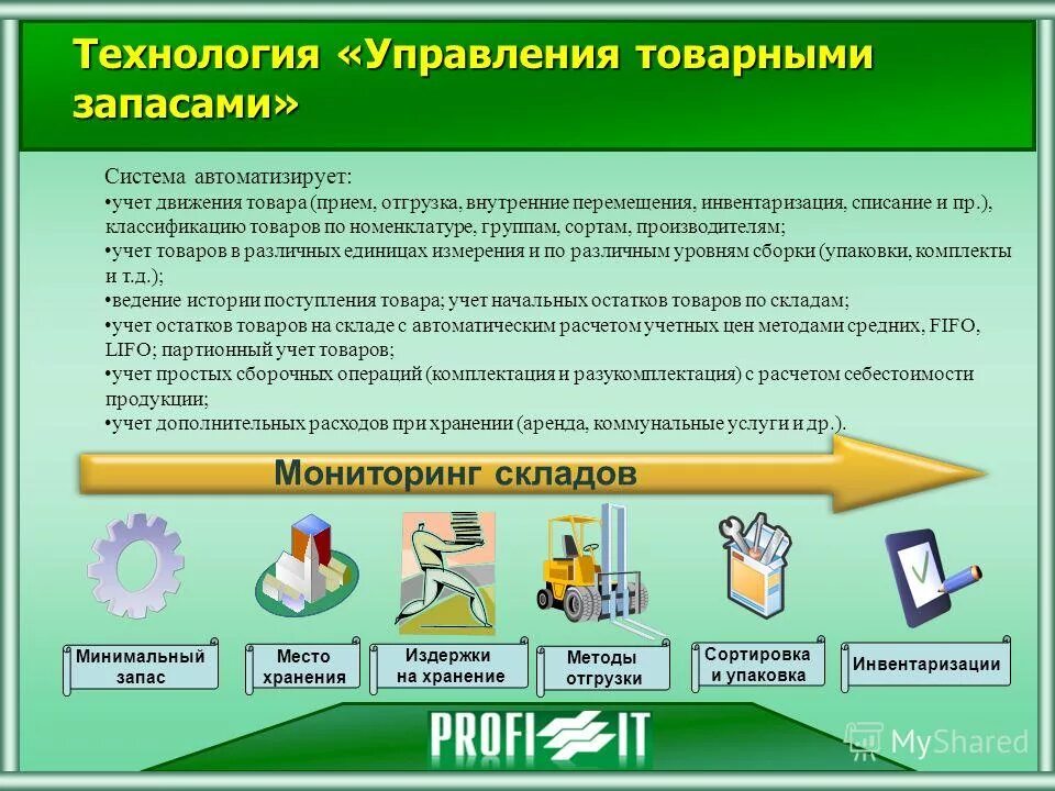 Управление товарными запасами. Методы управления запасами на складе. Управление товарными запасами и потоками. Подсистемы управления запасами. Учет прогресса