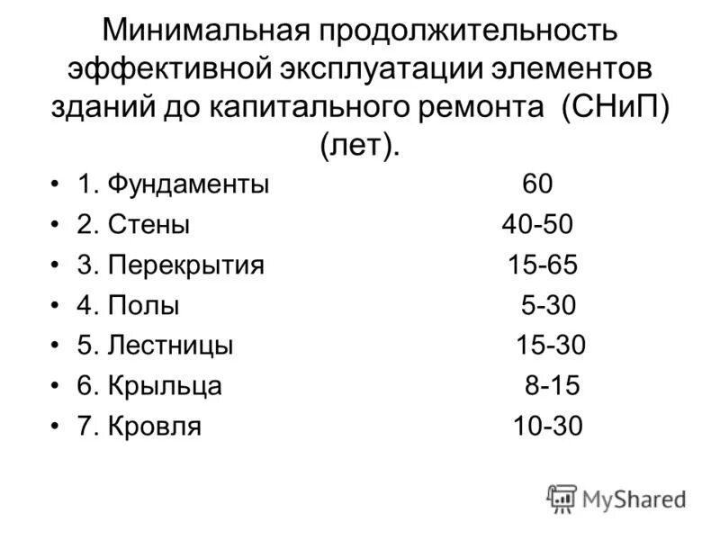 Продолжительность эффективной эксплуатации. Продолжительность эффективной эксплуатации. Продолжительность эффективной эксплуатации. Нормативный срок службы конструктивных элементов жилых зданий. Продолжительность эффективной эксплуатации.