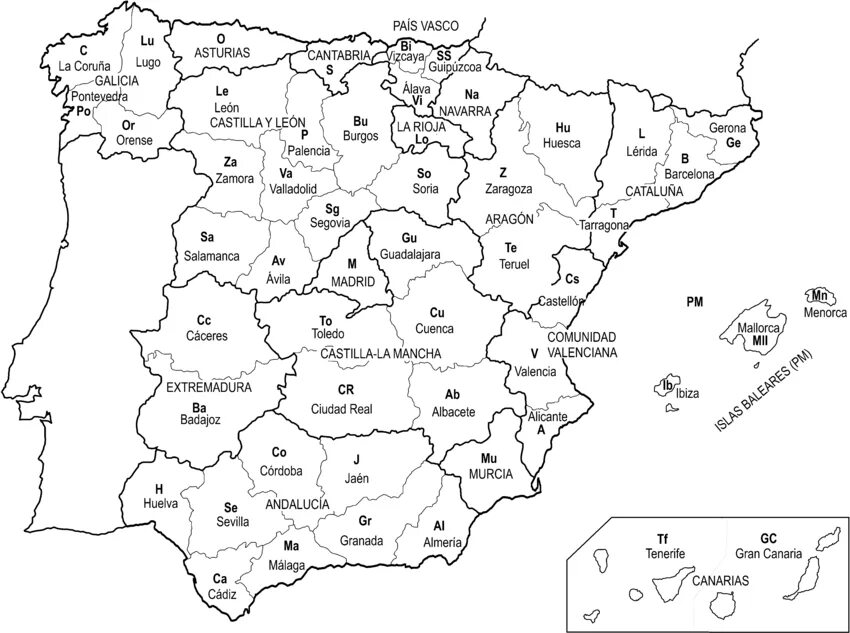 Провинции Испании. Карта Испании по провинциям. Spain Map with Province. Spain Regions Map. Regions provinces
