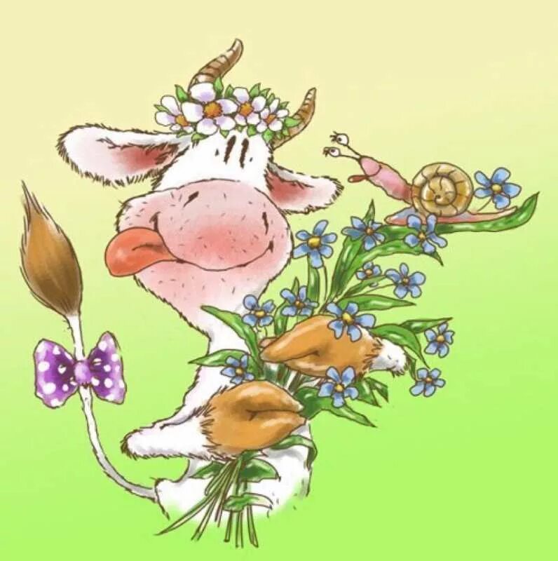 Женщина коровка. Открытки с коровами. Корова поздравляет с днем рождения. С днем рождения коза. Корова с цветочком.