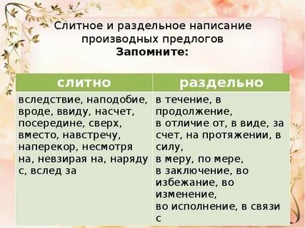 Предлоги которые пишутся слитно примеры