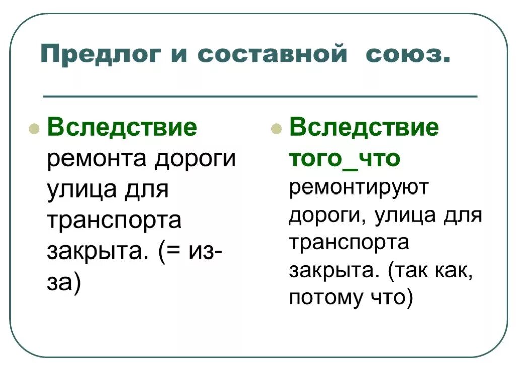 Вследствие приложение. Вследствие того что. Предложение с союзом вследствие. Предлог вследствие составной. Составные Союзы.