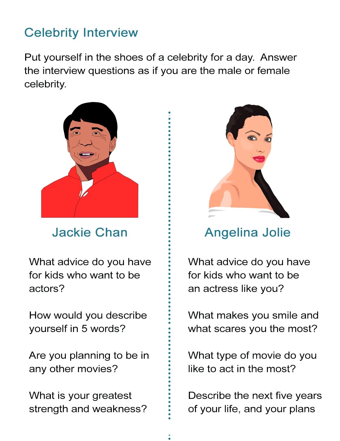 Celebrity Interview Worksheet. Interview with a Celebrity Worksheet. Интервью со знаменитостями на английском. Interview in English for Kids. Вопросы звезде для интервью на английском