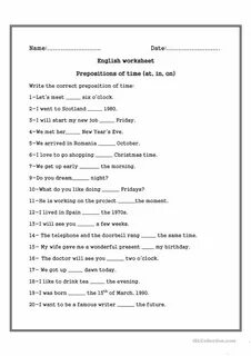 In on at worksheets