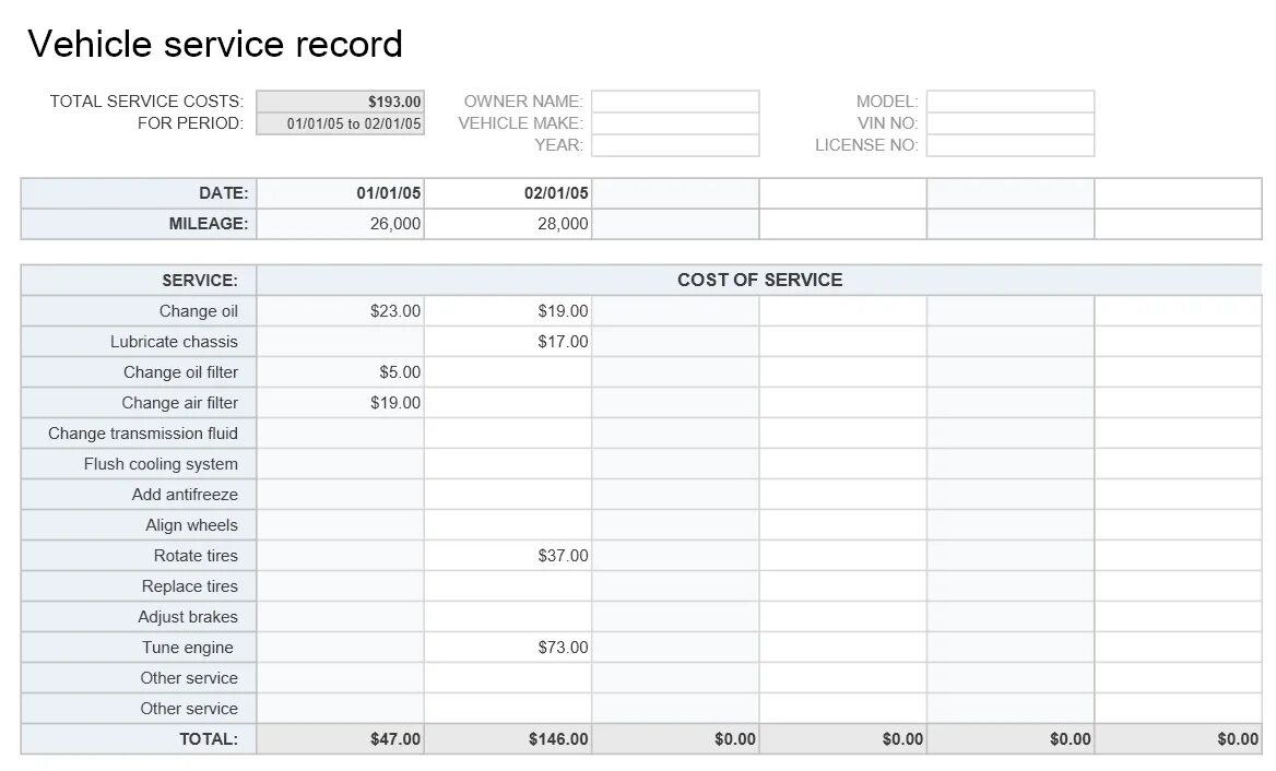 A record of service. Record of service. vehicle maintenance sheet jaguar. service logs. contract route vehicle record example.