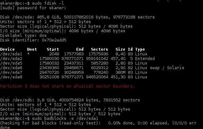 Команда fdisk. BADBLOCKS Linux. BADBLOCKS проверка диска. Fsck проверка диска.