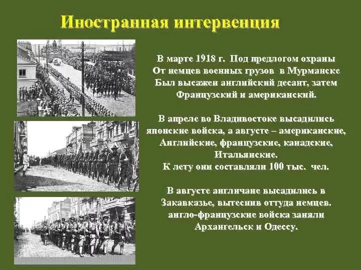 Иностранная интервенция 1918. Иностранная интервенция в России 1918-1922. Цели интервенции в гражданской войне в России 1917-1922.