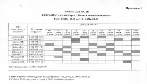 График дежурств образец - Фотобанк 2.