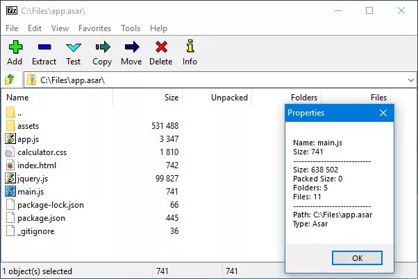 Asar file. Программа для открытия 7z. панель программы 7zip. тип файла asar. asar.