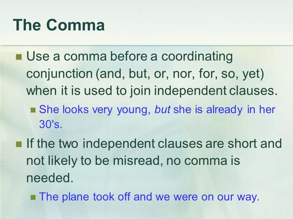 Comma use. Comma before and clause. while comma. comma before but. while punctuation.