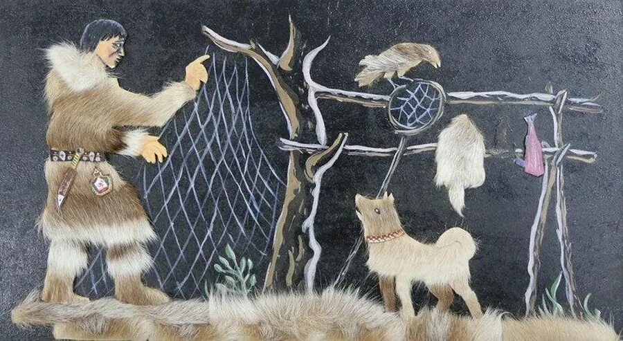 Панно из кожи и меха. Песне кетов. Эвенки 1924 тунгусы. Про. Песне кетов.
