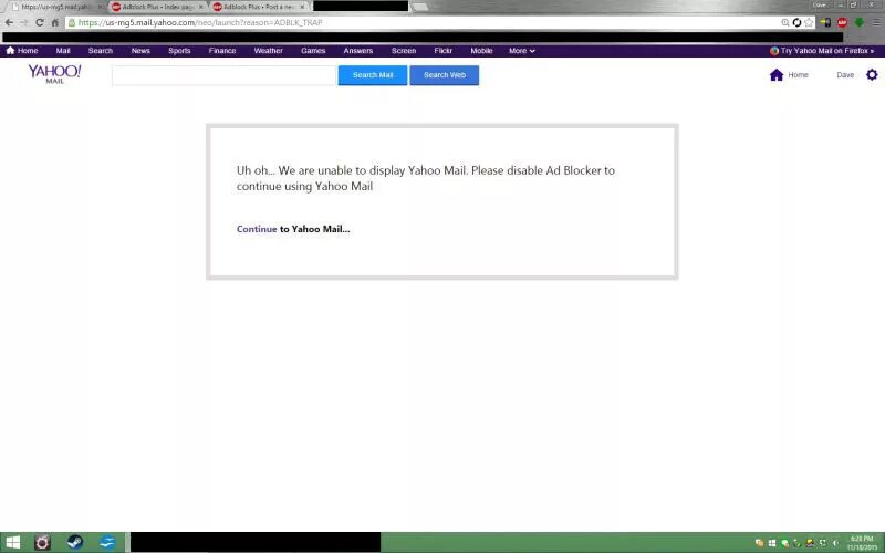 Mail try. Забанили в yahoo. you are using an adblocker. blocked email try again.