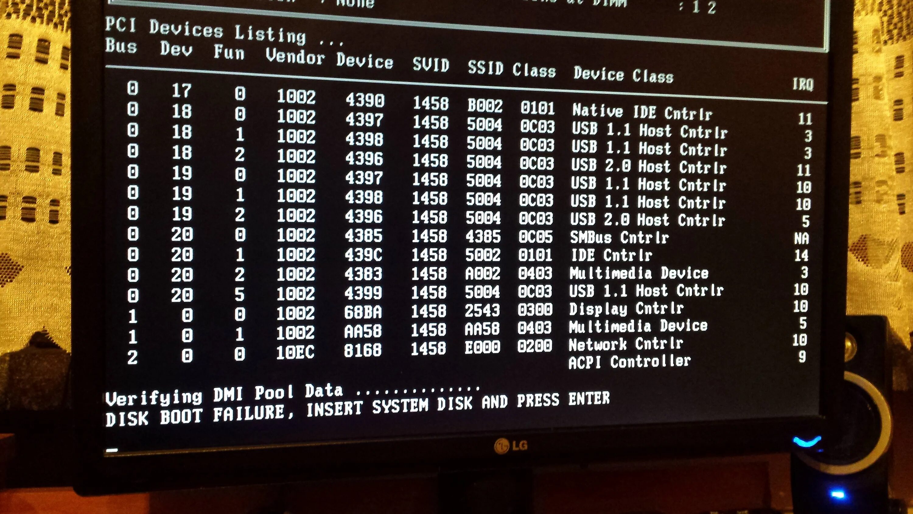 Dmi pool data. Disk Boot failure Insert System Disk and Press enter что делать. Verifying DMI Pool data и дальше не грузит. PCI device listing. Verifying DMI Pool data память.