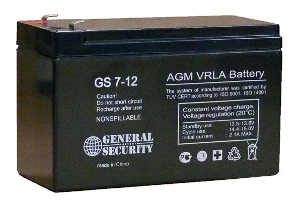 Аккумулятор для пожарной сигнализации. Аккумулятор AGM VRLA Battery GS 7.2-12. General Security GS 7-12. Аккумулятор 12v/7ан. Аккумулятор General Security GS 1.2-12.