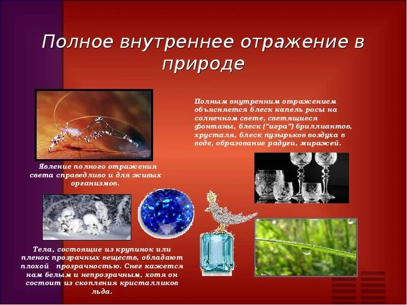 Урок конференция использования полного внутреннего отражения. Явление полного внутреннего отражения в природе. явление полного отражения в технике. полное внутреннее отражение света. применение явления полного внутреннего отражения.