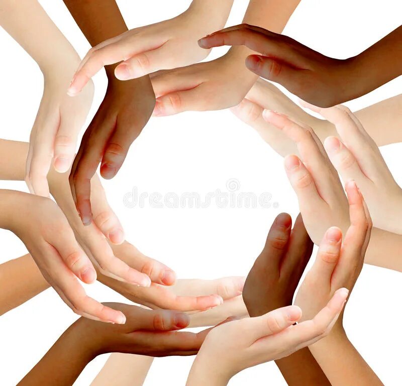 Желаю быть в кругу. Руки в кругу. Круг из рук людей. Объединение людей. Руки единство.