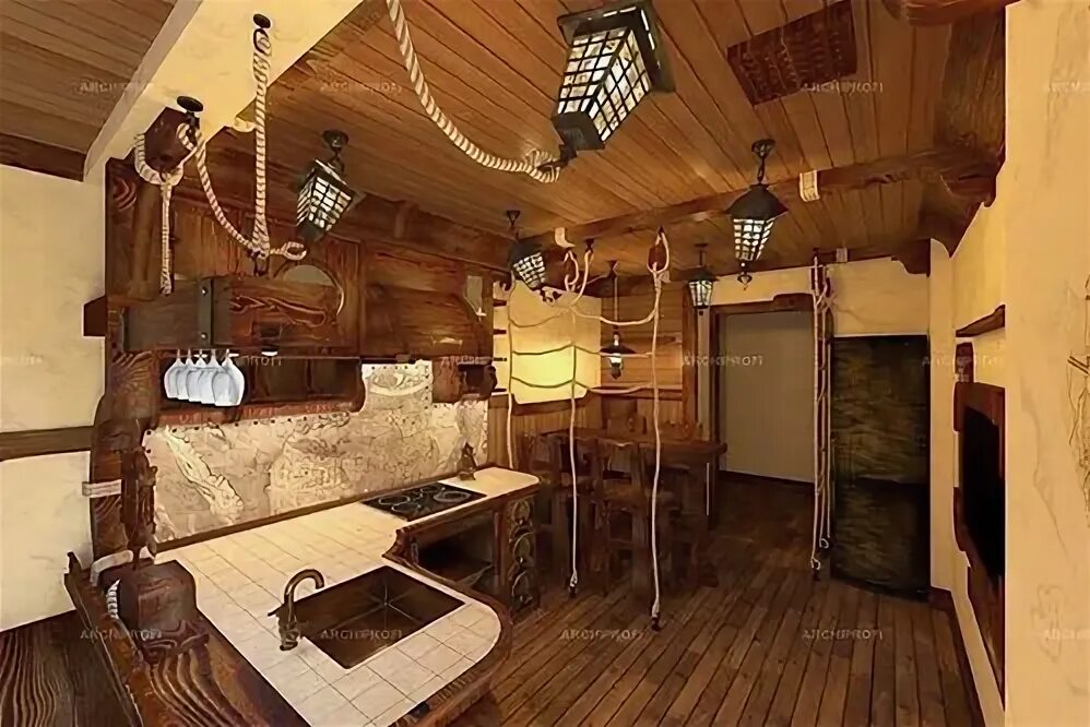 Интерьер в стиле корабля Kinderhochbett Hängebrücke Steuer-Piraten-Kinderzimmer Pirate ship bedroom, Pira