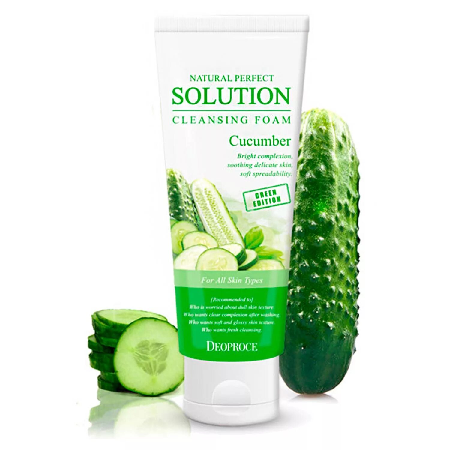 Пенка для умывания с огурцом Deoproce natural perfect solution Cleansing Foam cucumber 170 мл. Deoproce, пенка для умывания лица огурец natural Cleansing Foam Green Edition cucumber 170мл. ДП Foam пенка Deoproce natural perfect solution Cleansing Foam Green Edition Aloe. ДП пенка для умывания natural perfect solution Cleansing Foam Green Edition cucumber 170 мл.