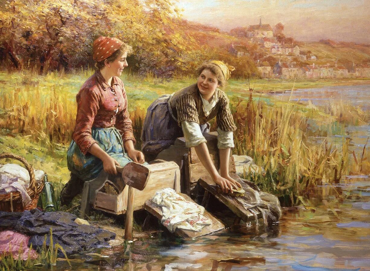 Женщины стирают на речке. Daniel Ridgway Knight картины. Daniel Ridgway Knight (1839-1924). Дэниел Риджуэй Найт (Daniel Ridgway Knight), 1839-1924. Картины. Daniel Ridgway Knight картины садовница.